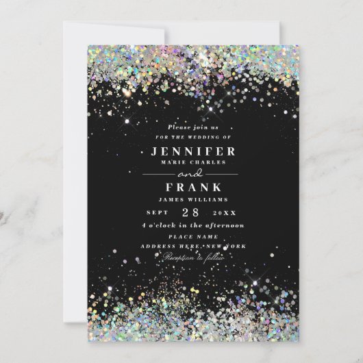Elegant holographic Sparkly Glitter Black Modern Kaart (Voorkant)