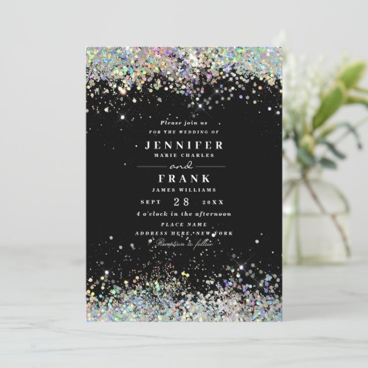 Elegant holographic Sparkly Glitter Black Modern Kaart (Staand voorkant)