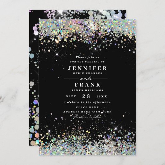 Elegant holographic Sparkly Glitter Black Modern Kaart (Voorkant / Achterkant)