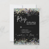 Elegant holographic Sparkly Glitter Black Modern RSVP Kaartje (Voorkant)