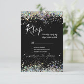 Elegant holographic Sparkly Glitter Black Modern RSVP Kaartje (Staand voorkant)