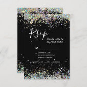 Elegant holographic Sparkly Glitter Black Modern RSVP Kaartje (Voorkant / Achterkant)