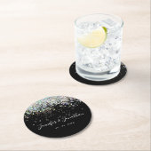 Elegant holographic Sparkly Glitter Black Modern S Ronde Kartonnen Onderzetter (Insitu)