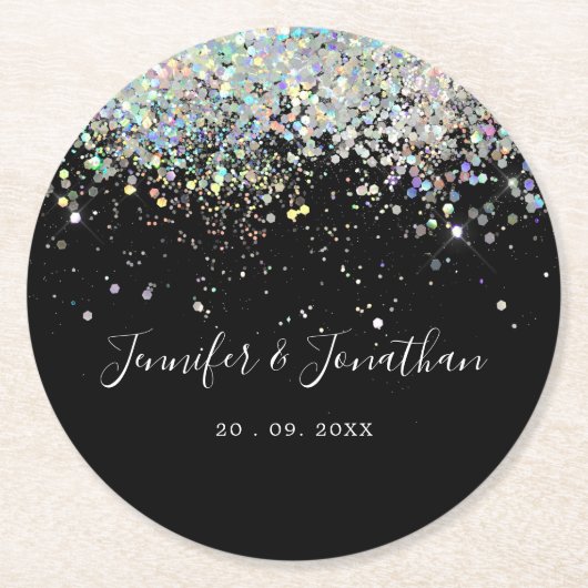Elegant holographic Sparkly Glitter Black Modern S Ronde Kartonnen Onderzetter (Voorkant)