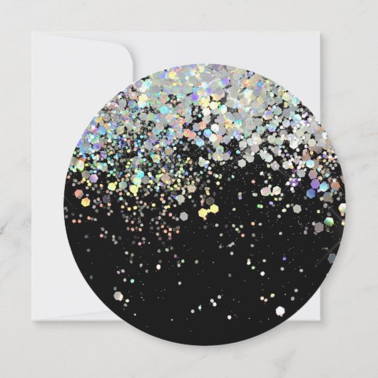 Elegant holographic Sparkly Glitter Black Modern Save The Date (Achterkant)