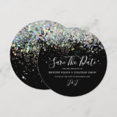 Elegant holographic Sparkly Glitter Black Modern Save The Date (Voorkant / Achterkant)