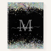Elegant Holographic Sparkly Glitter Black Monogram Notitieboek (Voorkant)