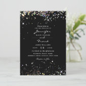 Elegant Holographic Sparkly Glitter Black Wedding Kaart (Staand voorkant)