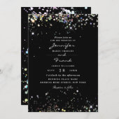 Elegant Holographic Sparkly Glitter Black Wedding Kaart (Voorkant / Achterkant)