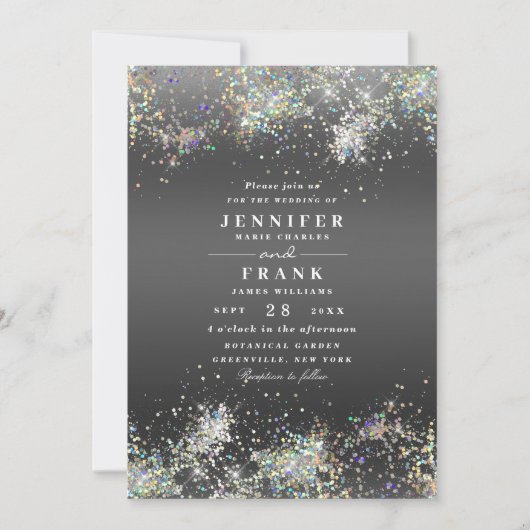 Elegant holographic Sparkly Glitter Metallic Black Kaart (Voorkant)