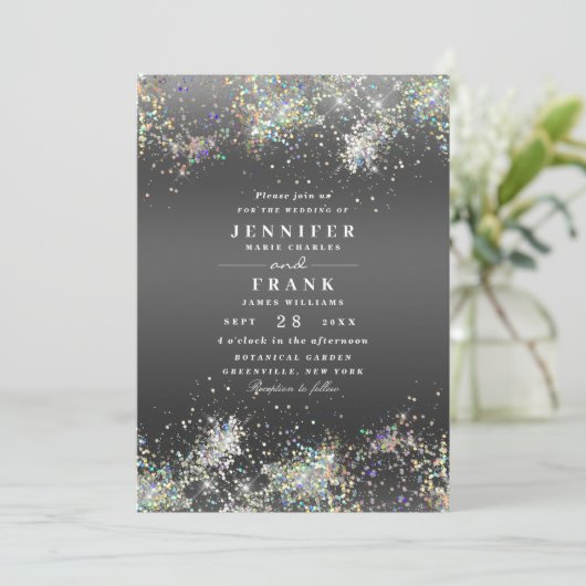 Elegant holographic Sparkly Glitter Metallic Black Kaart (Staand voorkant)