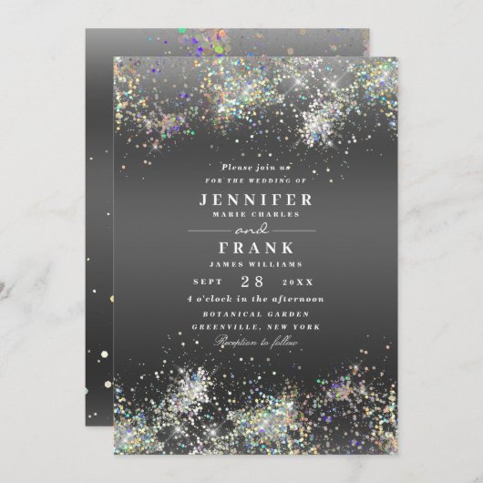 Elegant holographic Sparkly Glitter Metallic Black Kaart (Voorkant / Achterkant)