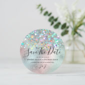 Elegant holographic Sparkly Glitter Modern Blue Save The Date (Staand voorkant)
