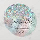 Elegant holographic Sparkly Glitter Modern Blue Save The Date (Voorkant / Achterkant)