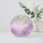 Elegant holographic Sparkly Glitter Modern Pastel Save The Date (Staand voorkant)
