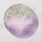 Elegant holographic Sparkly Glitter Modern Pastel Save The Date (Voorkant / Achterkant)