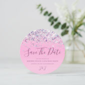 Elegant holographic Sparkly Glitter Modern Roze Save The Date (Staand voorkant)