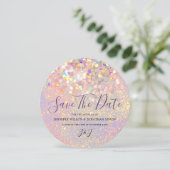 Elegant holographic Sparkly Glitter Modern Roze Save The Date (Staand voorkant)