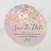 Elegant holographic Sparkly Glitter Modern Roze Save The Date (Voorkant / Achterkant)