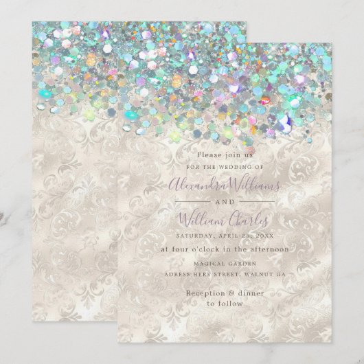 Elegant holographic Sparkly Glitter Moderne Ivory Kaart (Voorkant / Achterkant)