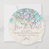 Elegant holographic Sparkly Glitter Moderne Ivory Save The Date (Voorkant)