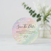 Elegant holographic Sparkly Glitter Pastel Modern Save The Date (Staand voorkant)
