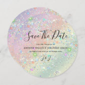 Elegant holographic Sparkly Glitter Pastel Modern Save The Date (Voorkant / Achterkant)