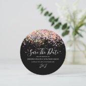 Elegant holographic Sparkly Pink Glitter Black Save The Date (Staand voorkant)