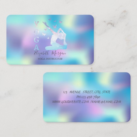 Elegant Holographic Women Yoga Instructor Visitekaartje (Voorkant / Achterkant)