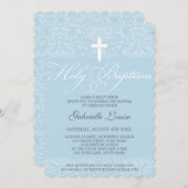 ELEGANT HOLY BAPTISM stijlvol damast script blauw Kaart (Voorkant / Achterkant)
