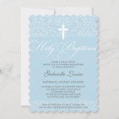 ELEGANT HOLY BAPTISM stijlvol damast script blauw Kaart (Voorkant)