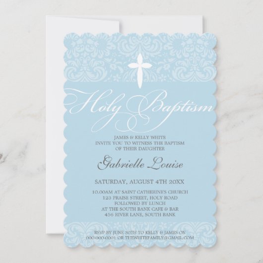 ELEGANT HOLY BAPTISM stijlvol damast script blauw Kaart (Voorkant)
