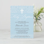 ELEGANT HOLY BAPTISM stijlvol damast script blauw Kaart (Staand voorkant)
