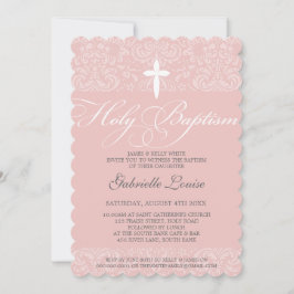 ELEGANT HOLY BAPTISM stijlvol damast script roze Kaart