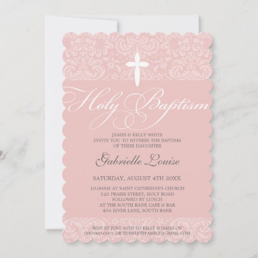 ELEGANT HOLY BAPTISM stijlvol damast script roze Kaart (Voorkant)