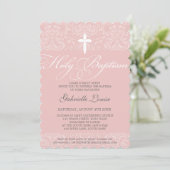ELEGANT HOLY BAPTISM stijlvol damast script roze Kaart (Staand voorkant)