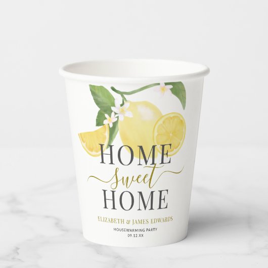 Elegant Home Sweet Home Lemon Thema Party Papieren Bekers (Achterkant)
