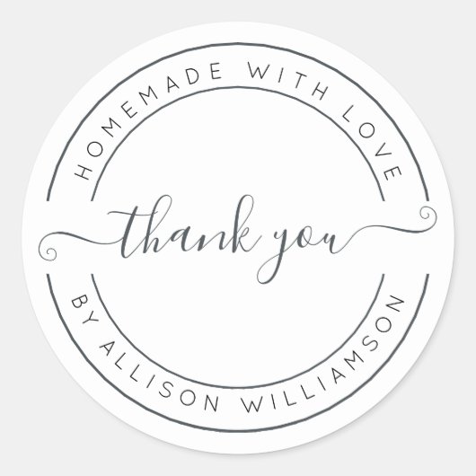 Elegant Homemade with Love Black White Hartelijk d Ronde Sticker (Voorkant)