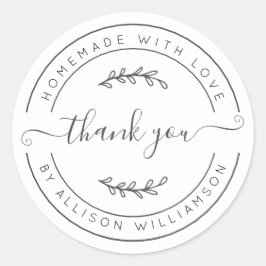 Elegant Homemade with Love Black White Hartelijk d Ronde Sticker