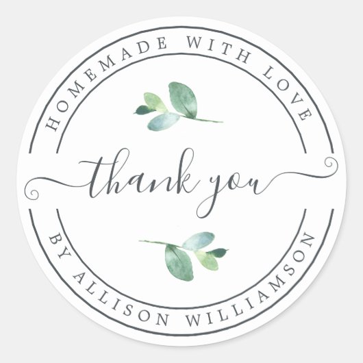 Elegant Homemade with Love Black White Hartelijk d Ronde Sticker (Voorkant)