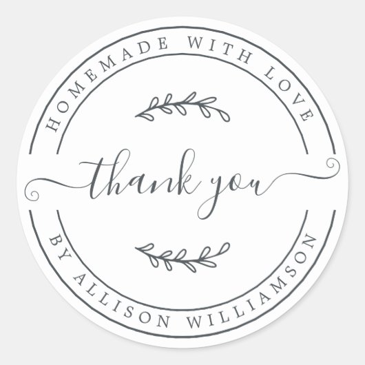 Elegant Homemade with Love Black White Hartelijk d Ronde Sticker (Voorkant)