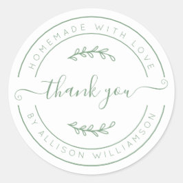 Elegant Homemade with Love Green White Hartelijk d Ronde Sticker