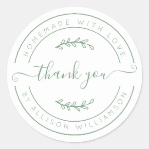 Elegant Homemade with Love Green White Hartelijk d Ronde Sticker