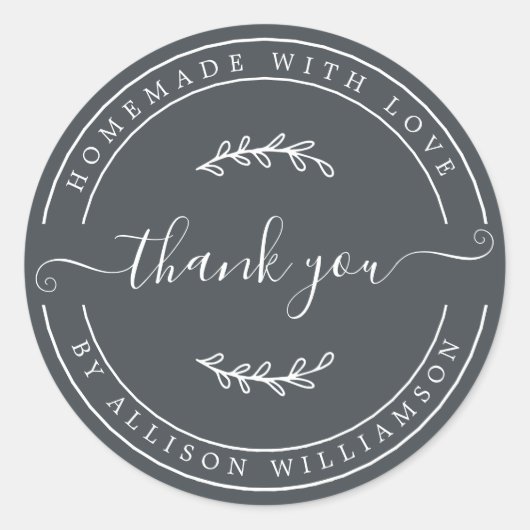 Elegant Homemade with Love Off-Black Hartelijk dan Ronde Sticker (Voorkant)