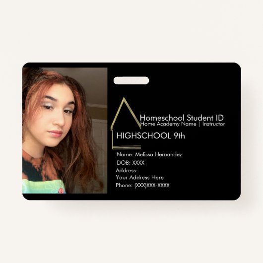 Elegant Homeschoice School ID Black Faux Gold Badge (Voorkant)