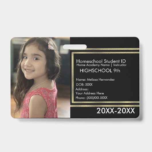 Elegant Homeschoice School ID Black Gold Badge (Voorkant)