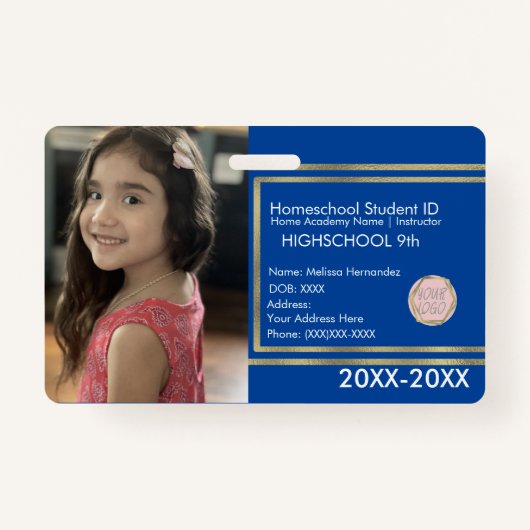 Elegant Homeschoice School ID Blue Gold Logo Badge (Voorkant)