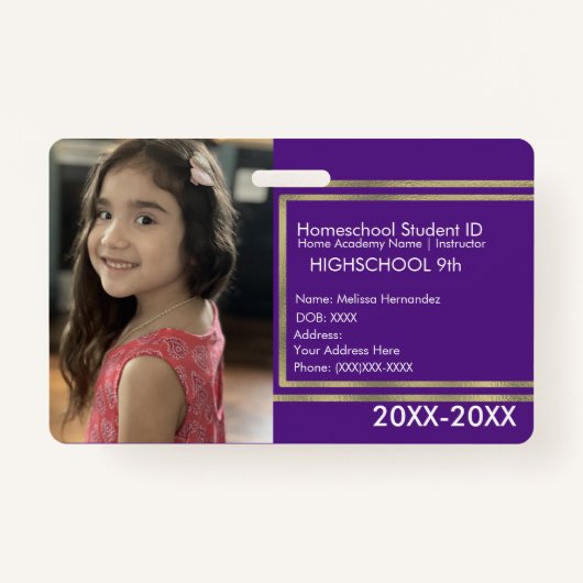 Elegant Homeschoice School ID Paars Gold Badge (Voorkant)