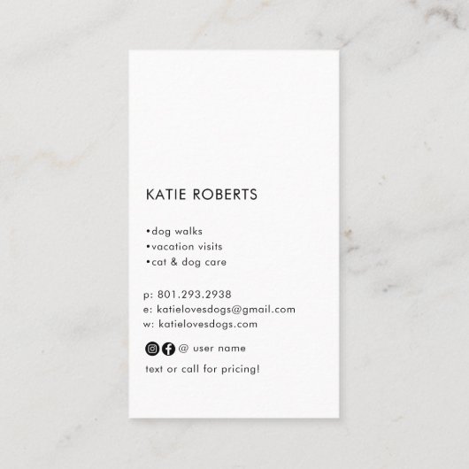 Elegant Hond Walking Pet Sitter Foto Visitekaartje (Achterkant)
