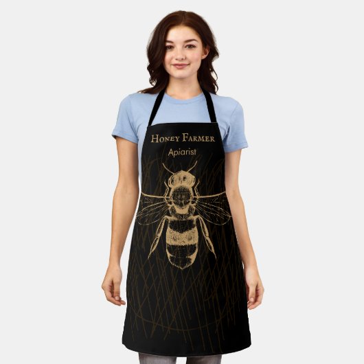 Elegant Honey Bee Boho Black Gold Apiarist Schort (Gedragen)